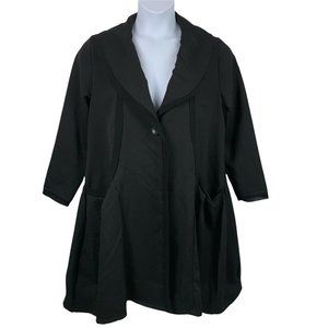 Nanako Blazer Large Black Single Button Front Pockets Sheer Trims Collared